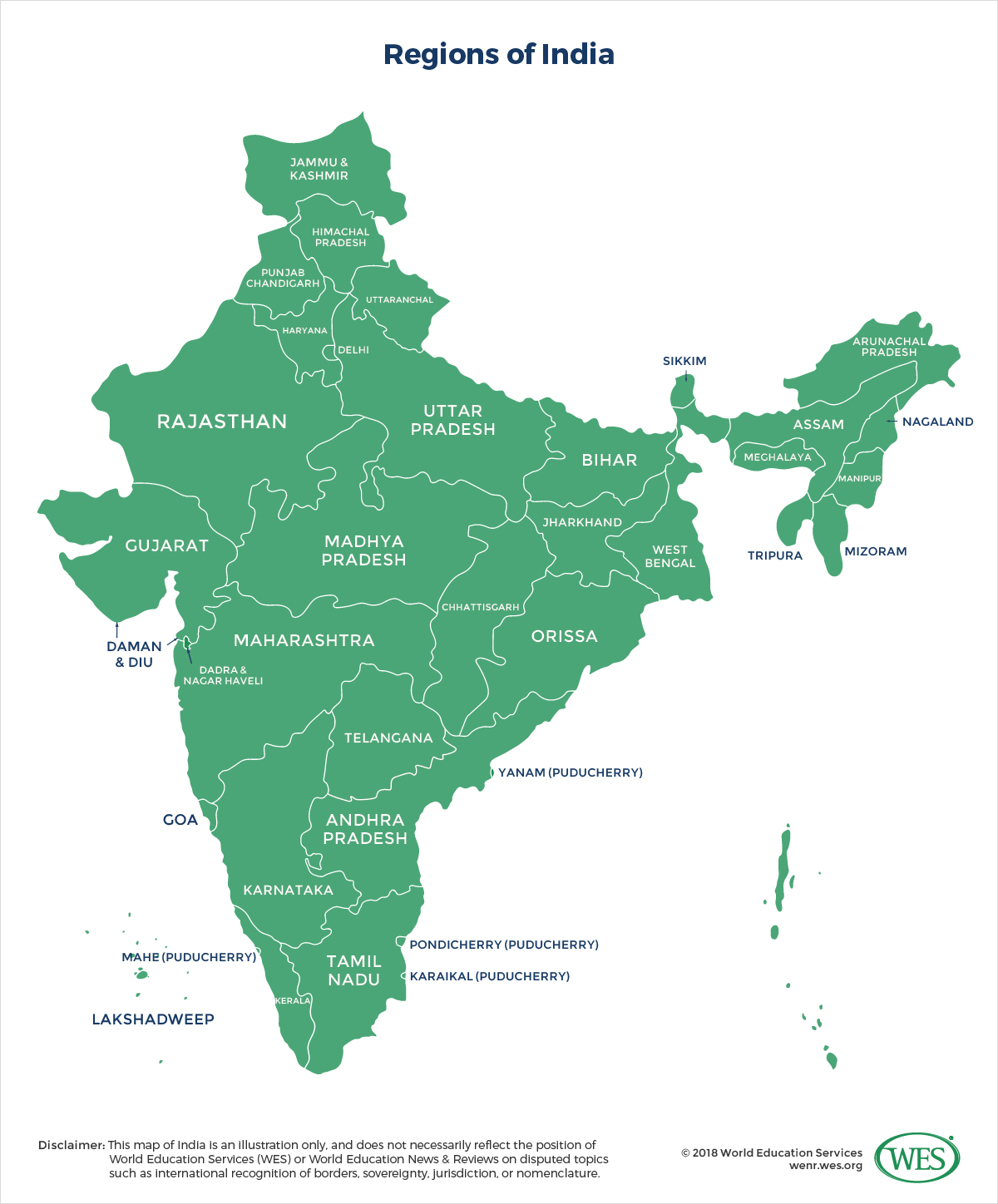 A map of the regions of India.